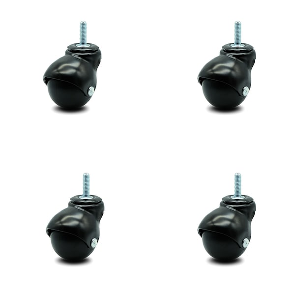 2 Inch Gloss Black Hooded 5/16 Inch Threaded Stem Ball Caster SCC, 4PK